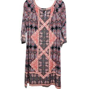 Liz Claiborne Shift 3/4 Sleeve Boho Dress‎ Women's 8 Multicolor Paisley Preppy